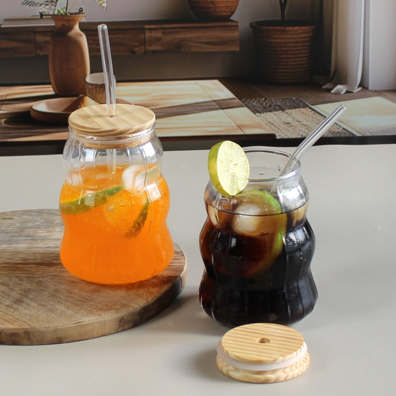 Sippy Glass Tumbler-  With Airtight Lid & Straw