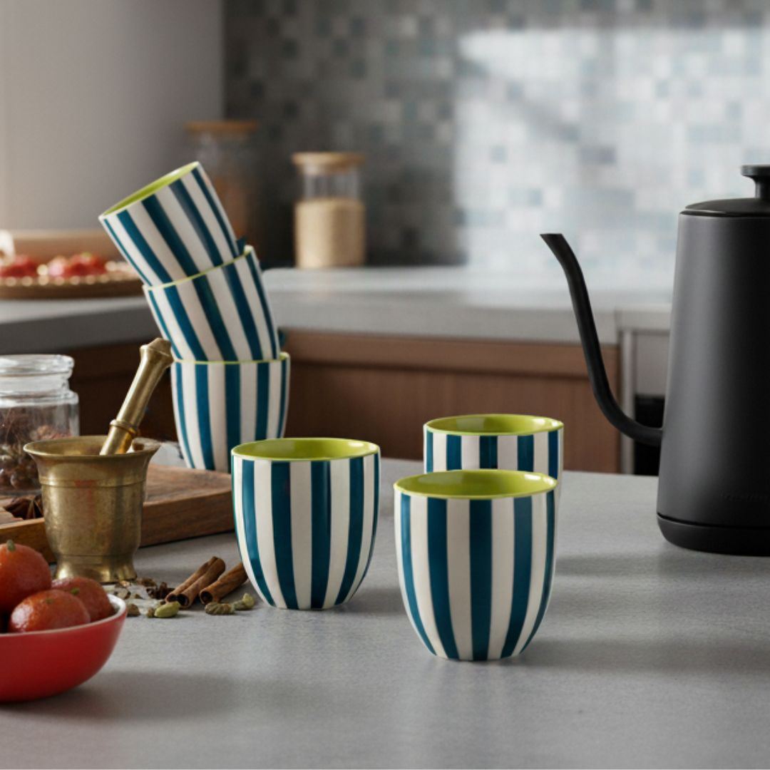 Chai Kulhad Set- Pine Sripes (Neo Edition)