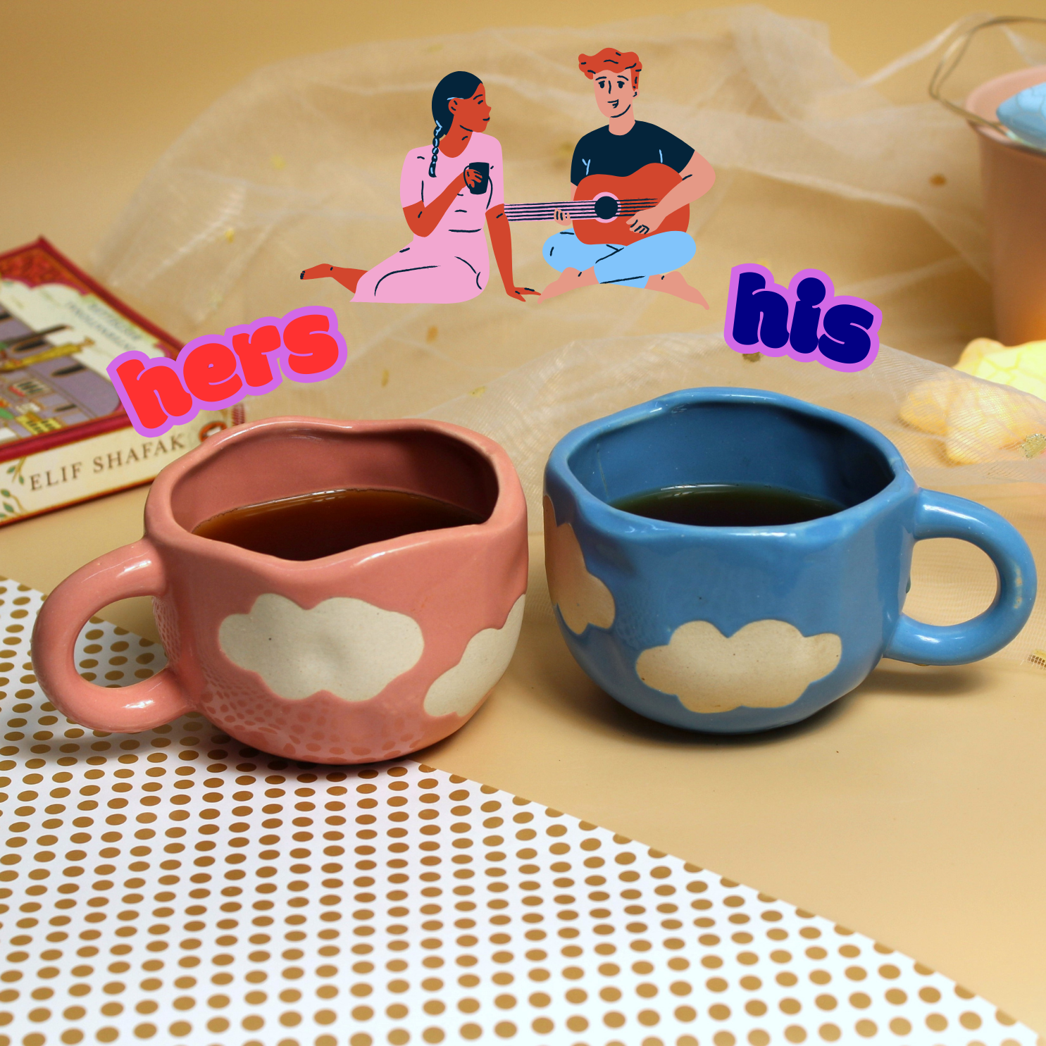 Sky Bliss Cloud Cups – Set of 2 Pink & Blue Ceramic Cups