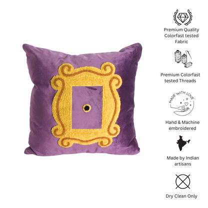 Monica's Door Cushion Cover-  (Purple, Yellow Embroidered)