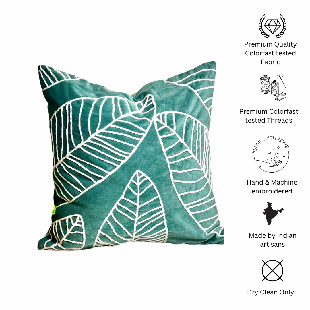 Emerald Leaf Whisper Cushion cover- Green