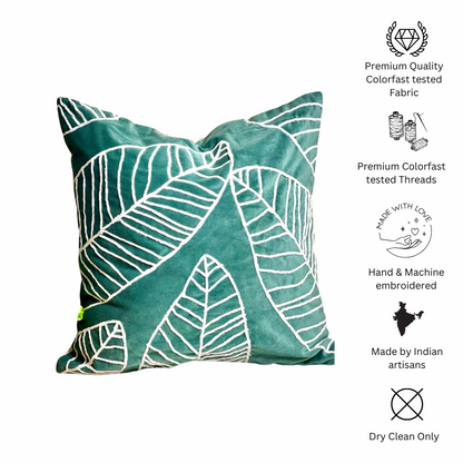 Emerald Leaf Whisper Cushion cover- Green
