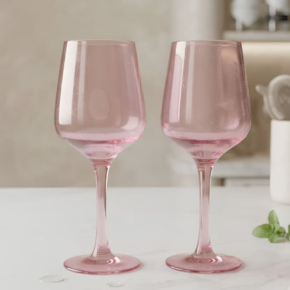 Wine Glass Set of 2- Tulip Pink (300ml) Crystal Glass