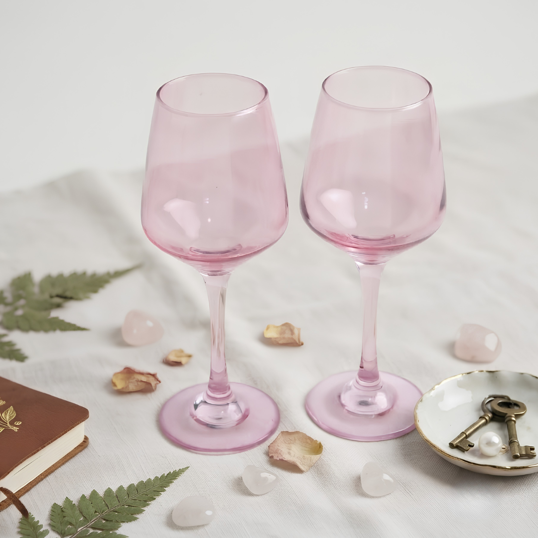 Wine Glass Set of 2- Tulip Pink (300ml) Crystal Glass