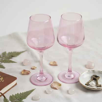Wine Glass Set of 2- Tulip Pink (300ml) Crystal Glass