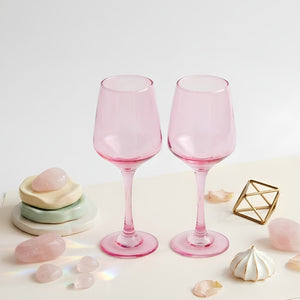 Wine Glass Set of 2- Tulip Pink (300ml) Crystal Glass