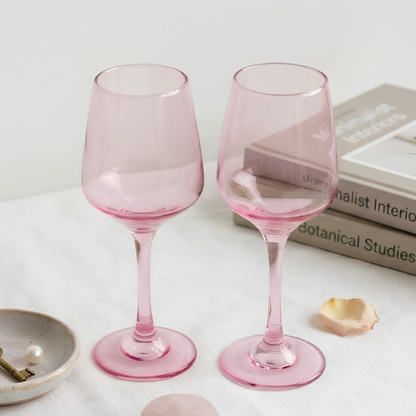 Wine Glass Set of 2- Tulip Pink (300ml) Crystal Glass