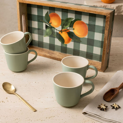 Serving set- Orange Grid Tray+ Green Cups (Set of 4)