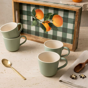 Serving set- Orange Grid Tray+ 4 Tea cups