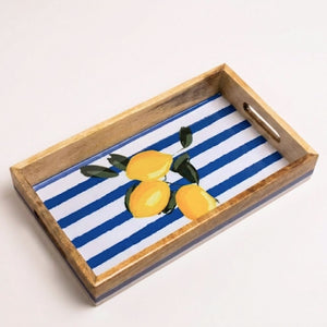 Lemonade stripes Serving Tray- 14"X 8" (Mango wood)