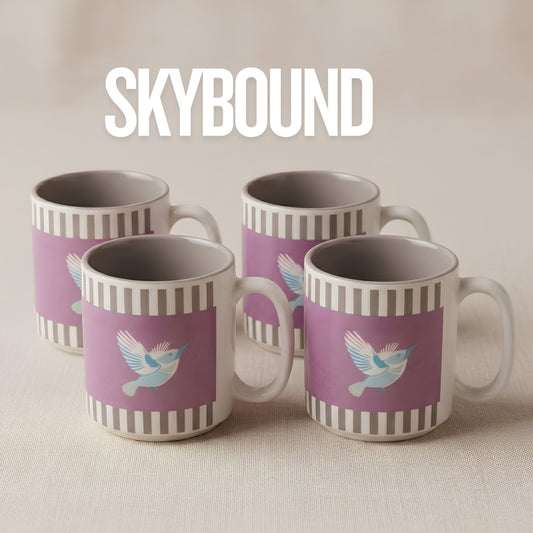Skybound striped ceramic tea and espresso cups set of 4 - del hogar