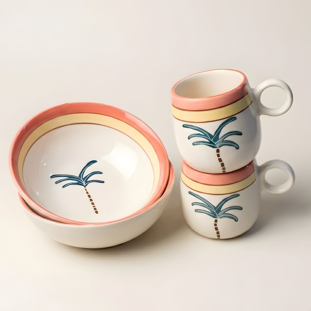 Breakfast Set - Palm Deep Bowl + Mug Set