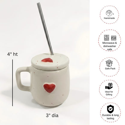 Hearts & Dots Tumbler- With Lid & Straw (350ml)