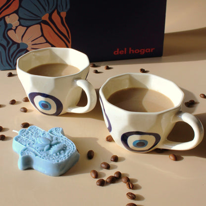 Good Vibes Gift Set- Evil eye Mugs & Hamza Candle