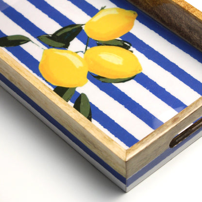 Lemonade stripes Serving Tray- 14"X 8" (Mango wood)