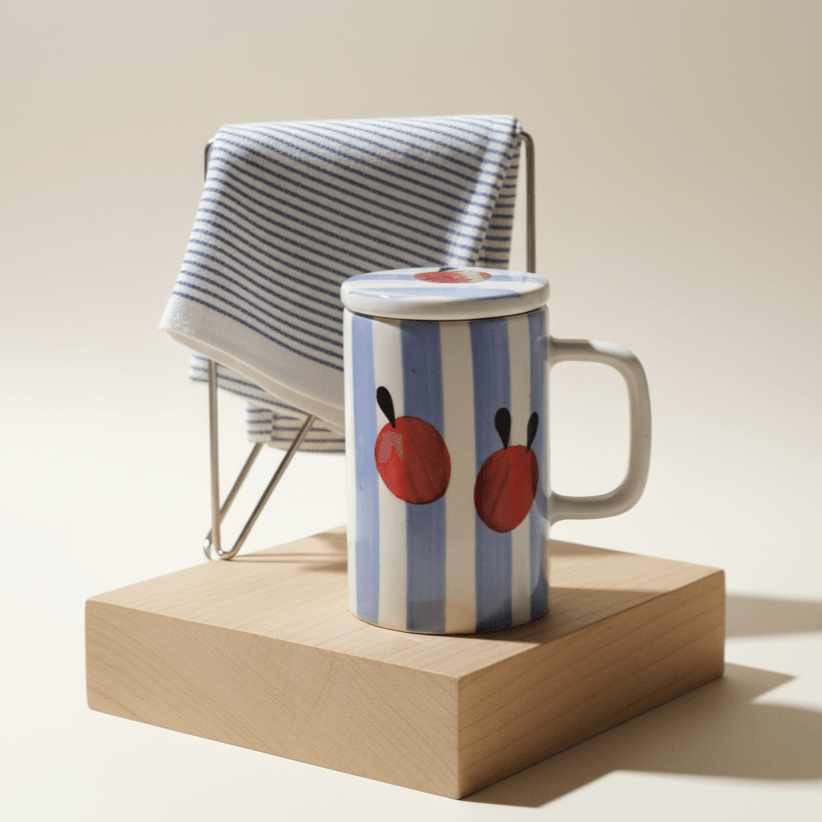 Mug with Lid- Blue Stripes