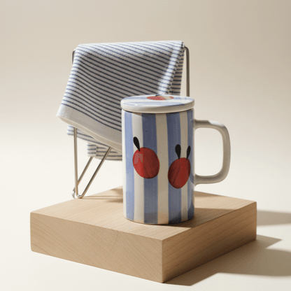 Mug with Lid- Blue Stripes
