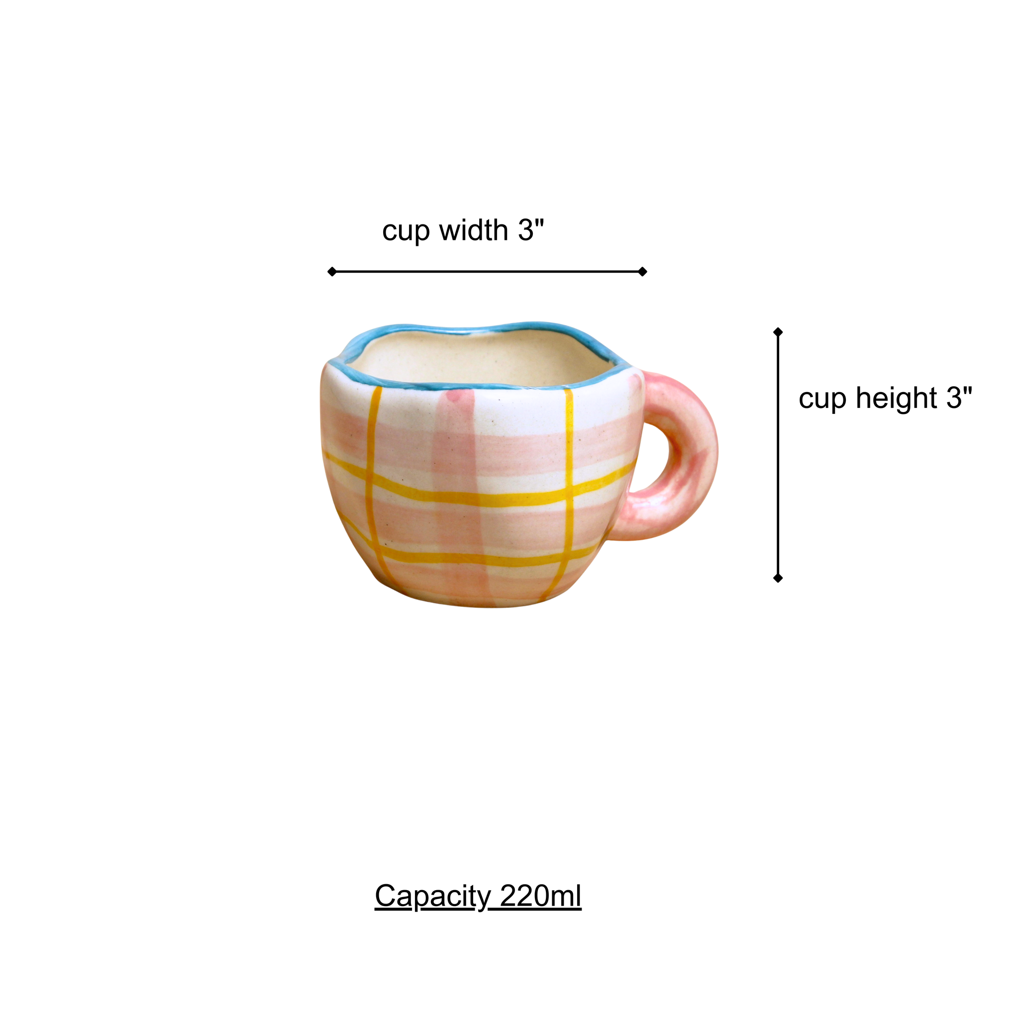 Blush Plaid Ceramic Mug , Off white & Pink