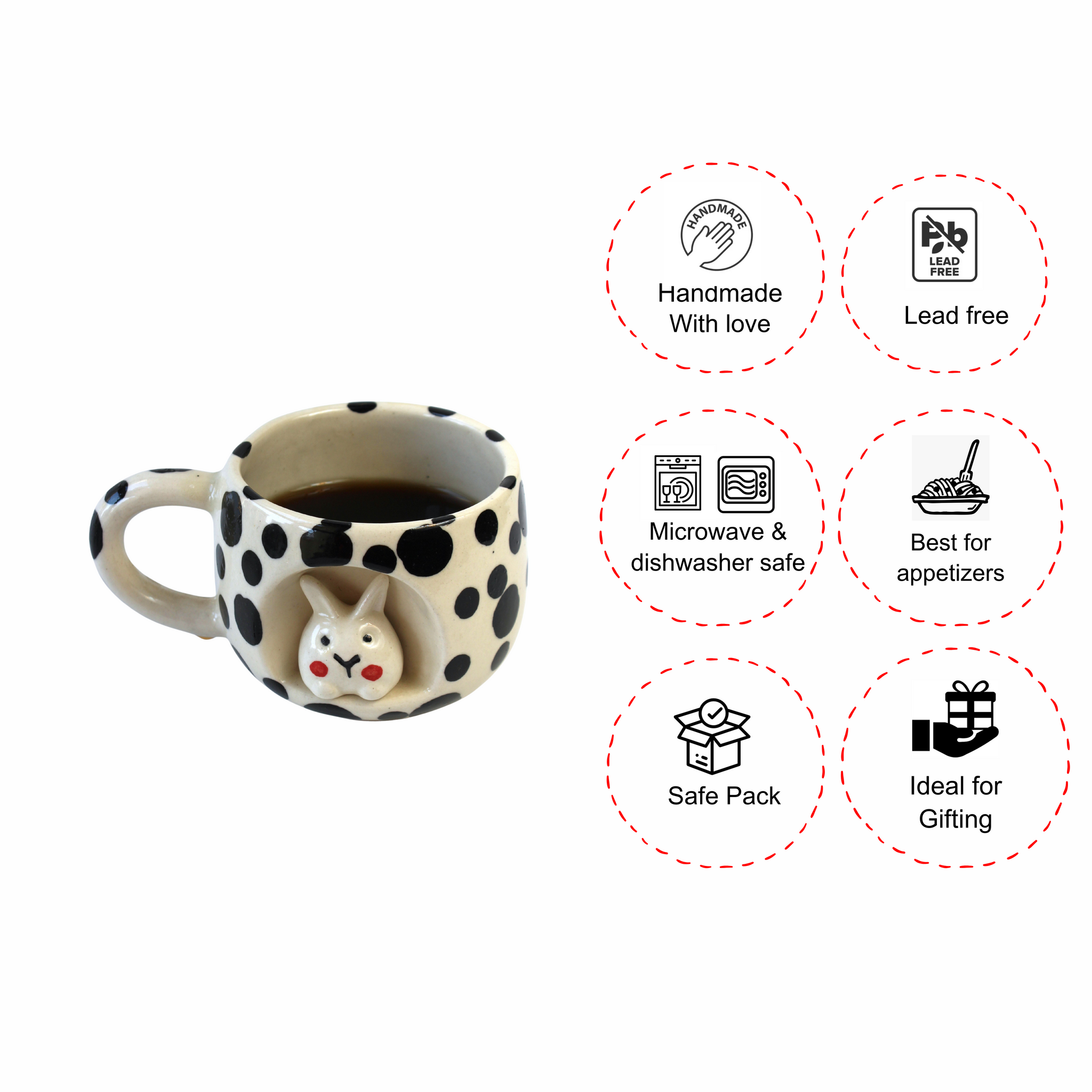 Bunny Hole Mug- Black dotted Coffee , Milk Mug