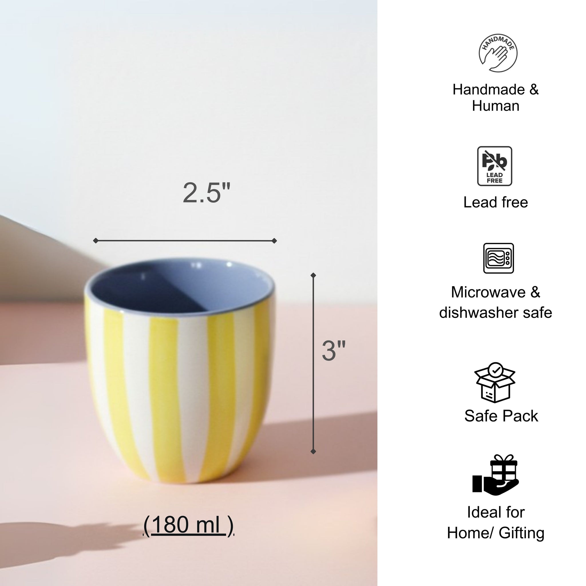 Chai Kulhad Set- Lemon Stripes Tumblers (Neo Edition)