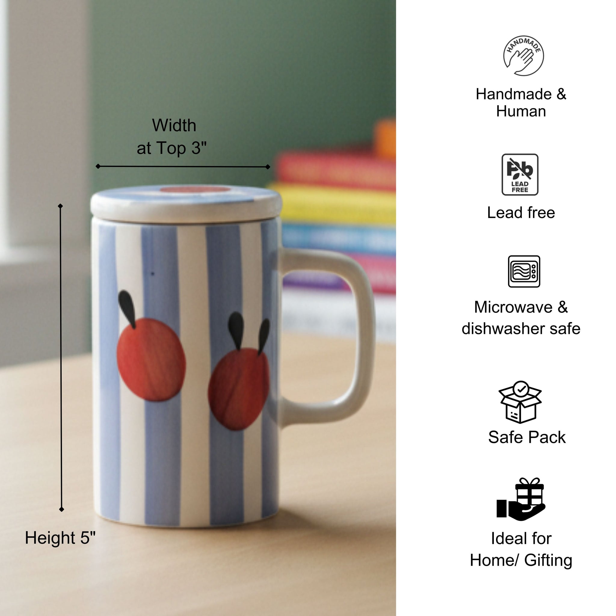 Mug with Lid- Blue Stripes