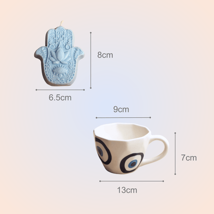 Good Vibes Gift Set- Evil eye Mugs & Hamza Candle