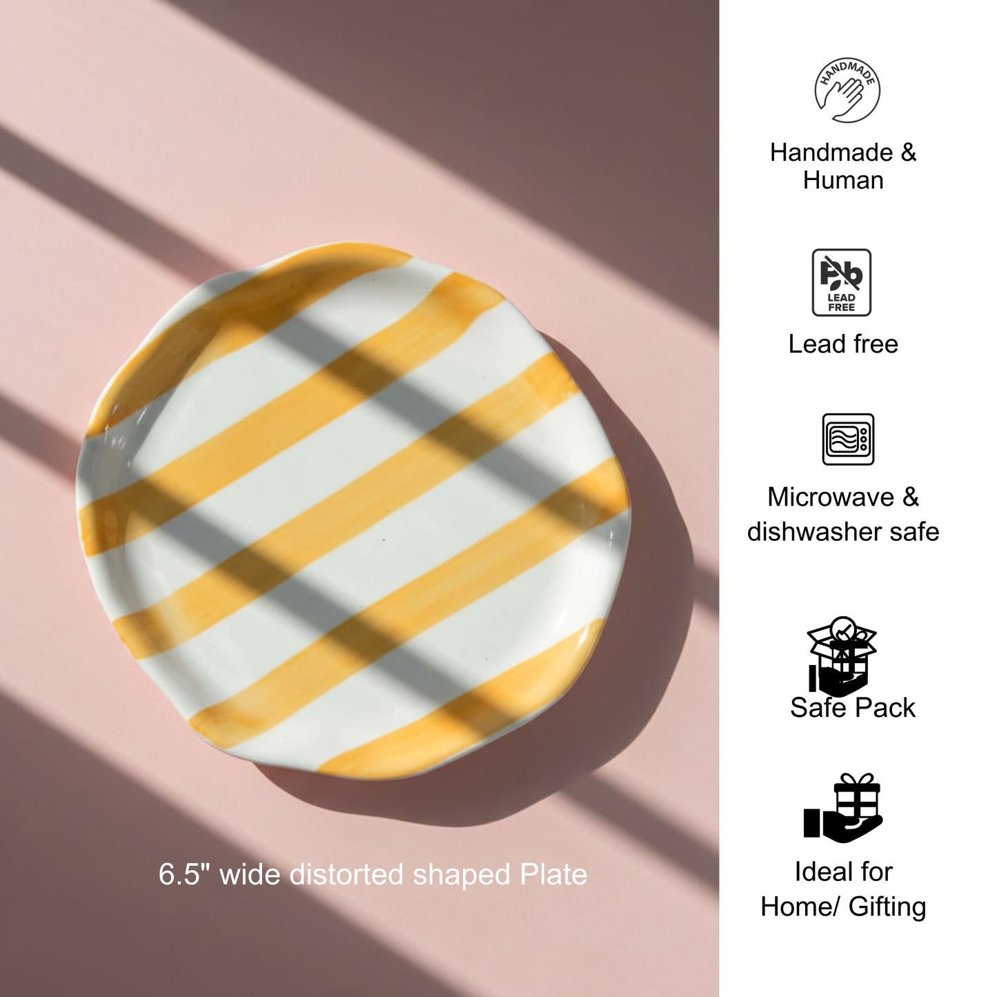 Yellow brushstroked 6.5" Plate- Quarter plates