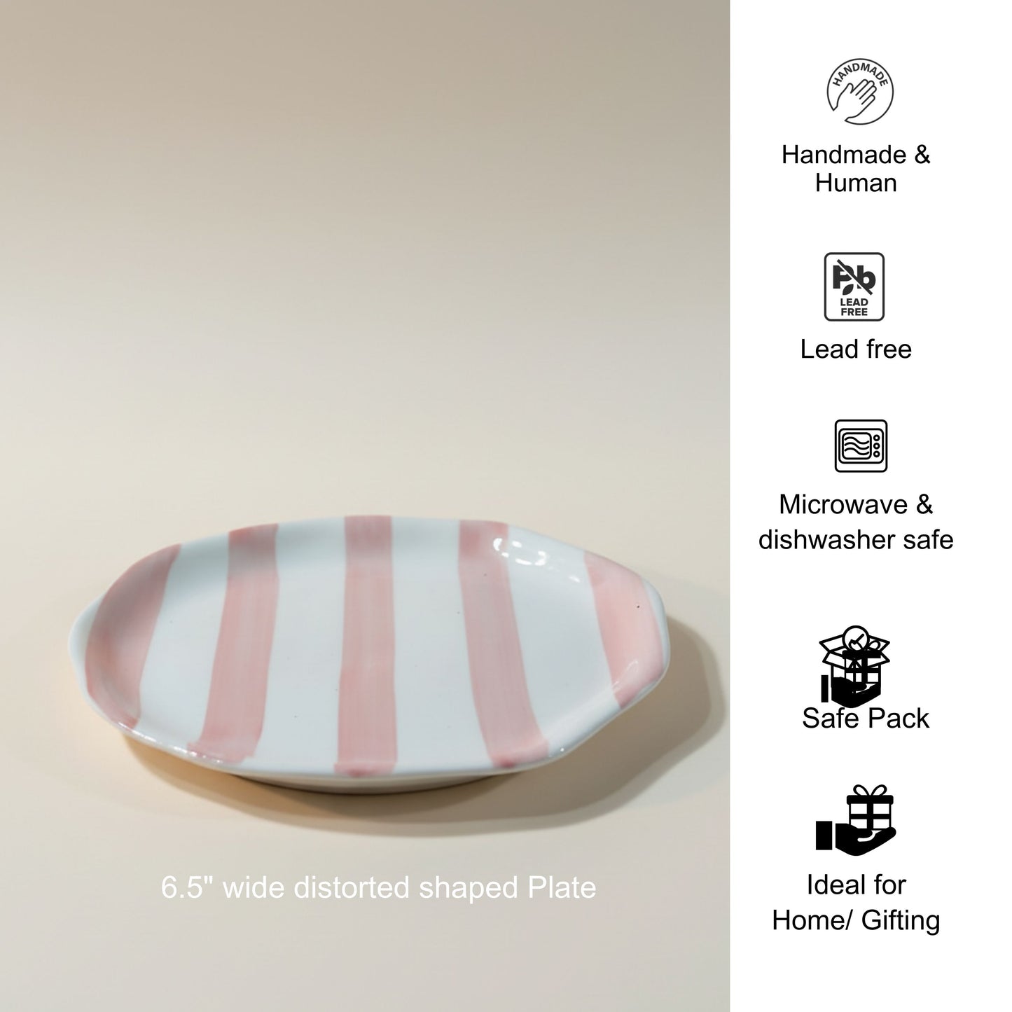 Pink brushstroked 6.5" Plate- Quarter plates