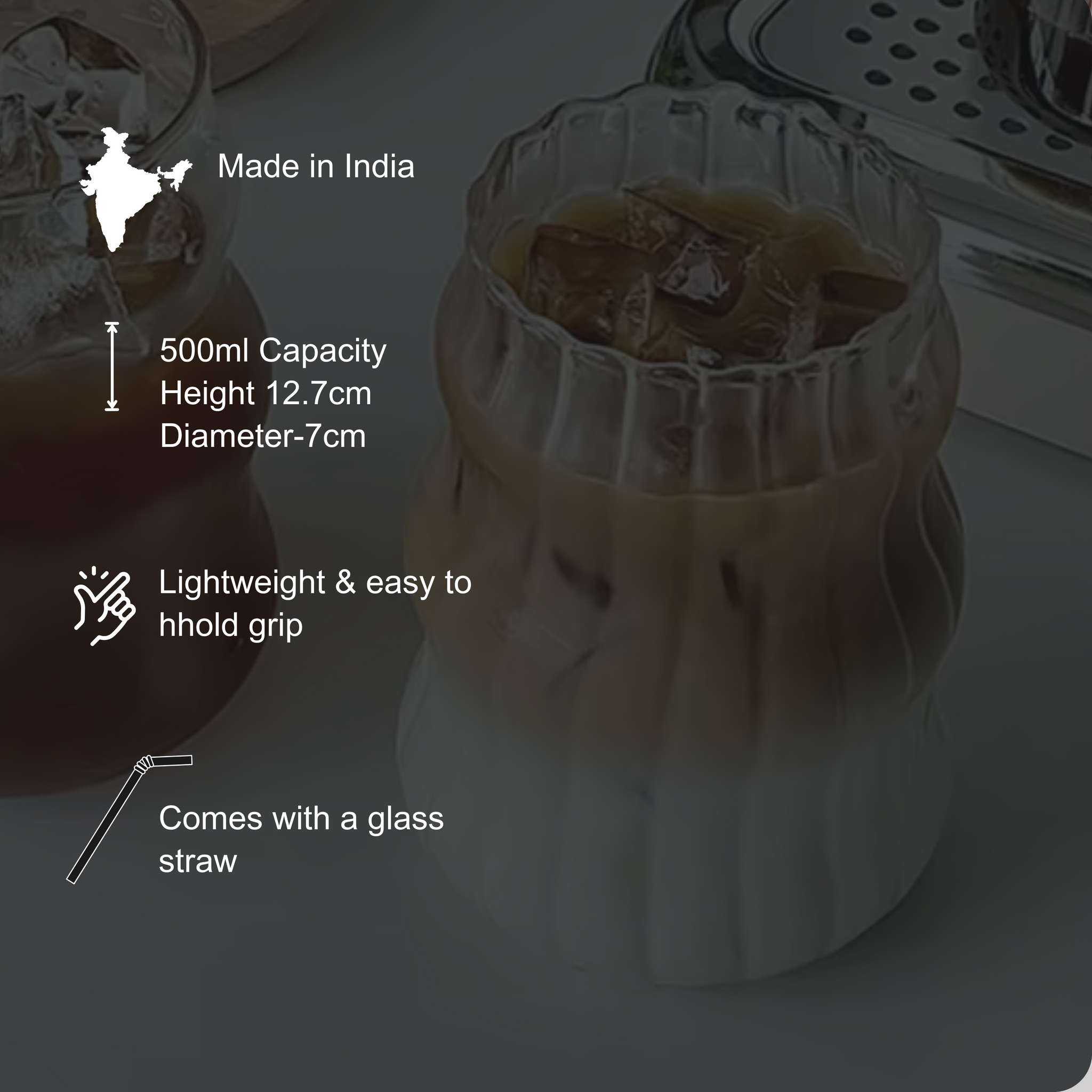 Sippy Glass Tumbler-  With Airtight Lid & Straw
