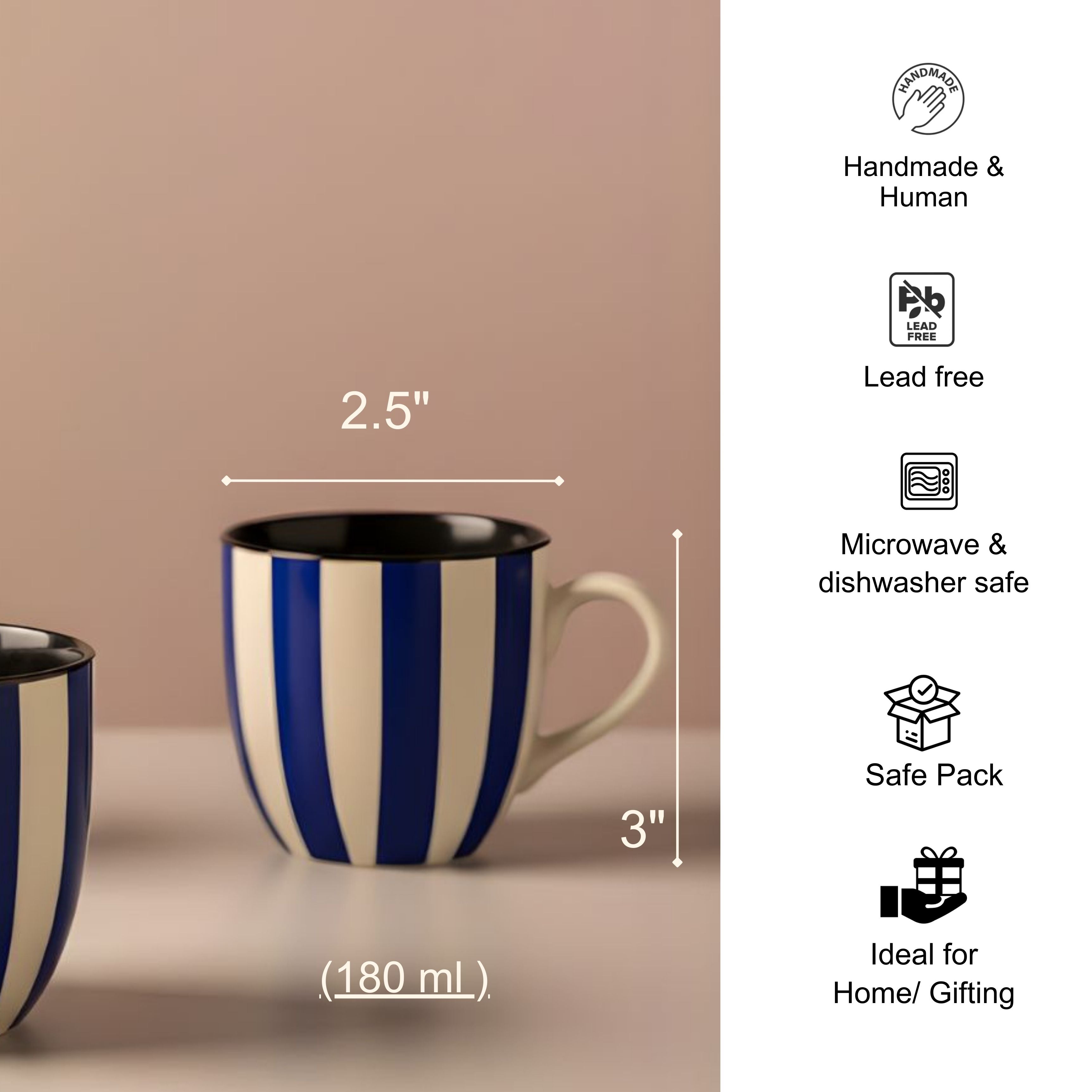 Chai Cups Set- French Navy stripes