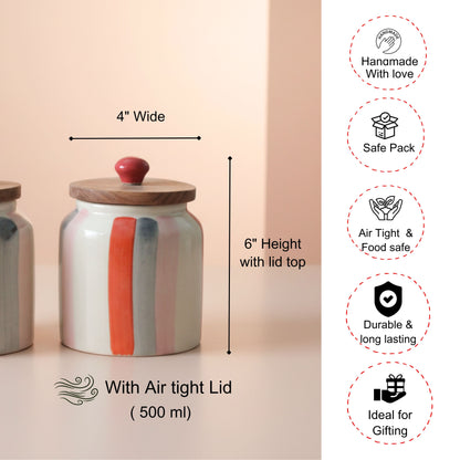 Colored Bars Ceramic Jar Set- Air tight, 500ml