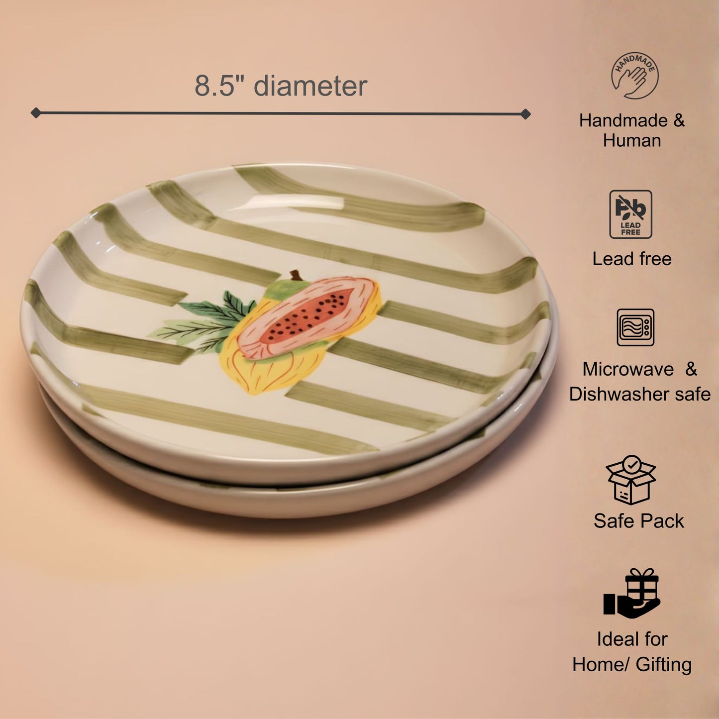 Olive Papaya 8.5" Plate- For Paratha, pizza & more