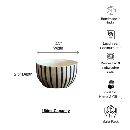 Midnight Stripe Ceramic Bowl( Set of 2)- Small Multipurpose Bowls