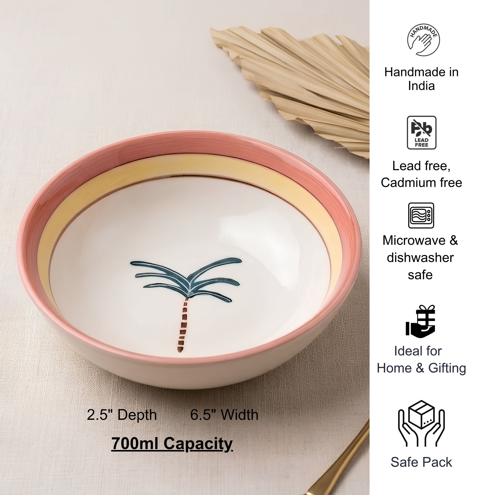 Palm Ceramic Bowl- Multipurpose Deep Bowls 700ml