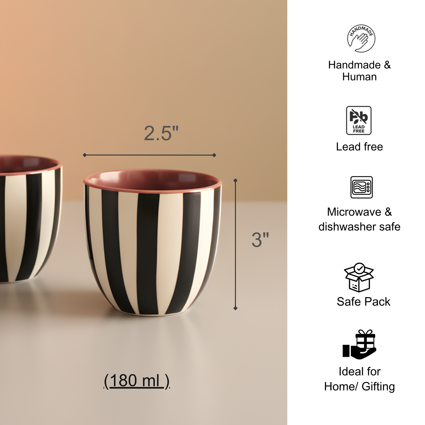 Chai Kulhad Set- Monochrome Stripes Tumblers