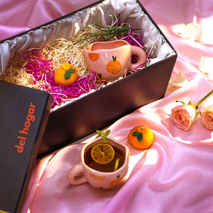 Fiesta pink and orange ceramic gift set curated - del hogar