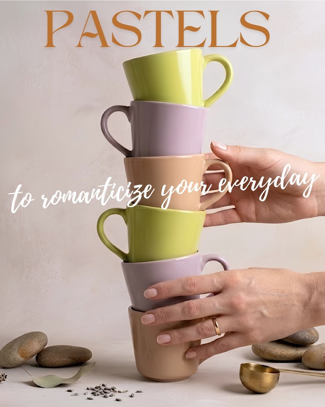 Tea Cup Set- Everyday Pastels, Honey & Mauve (set of 4)