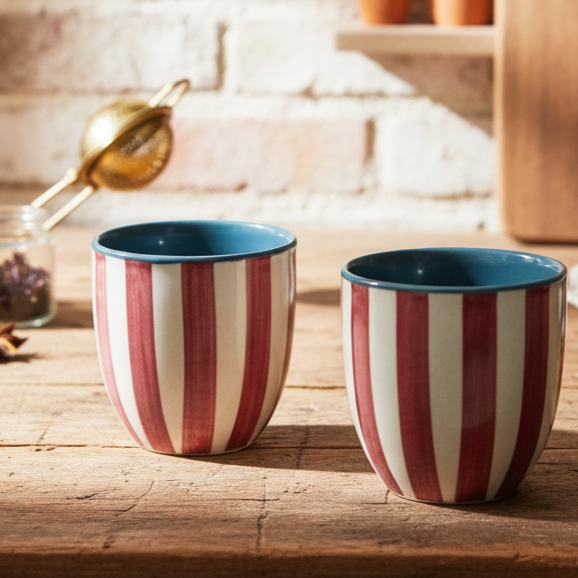 Chai Kulhad Set- Ruby Stripes (Neo Edition)