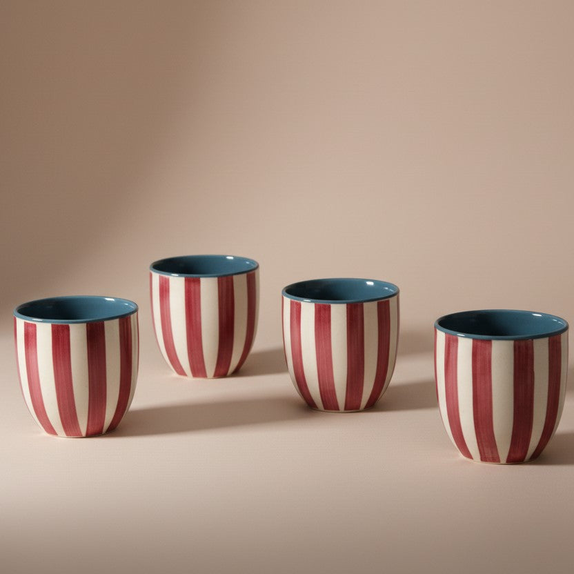 Chai Kulhad Set- Ruby Stripes (Neo Edition)