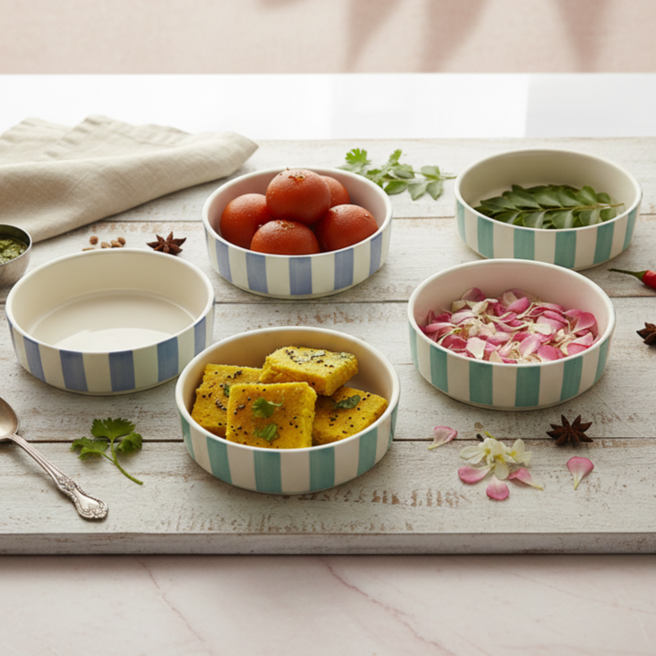 Coastal Stripes Multipurpose ceramic Bowl Set(400ml)