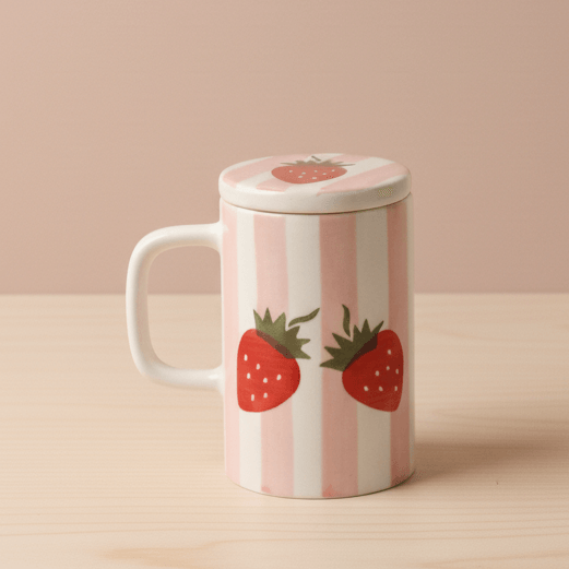 Mug with Lid-Pink Stripes