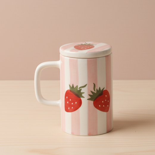 Mug with Lid-Pink Stripes