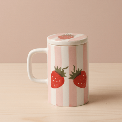 Mug with Lid-Pink Stripes
