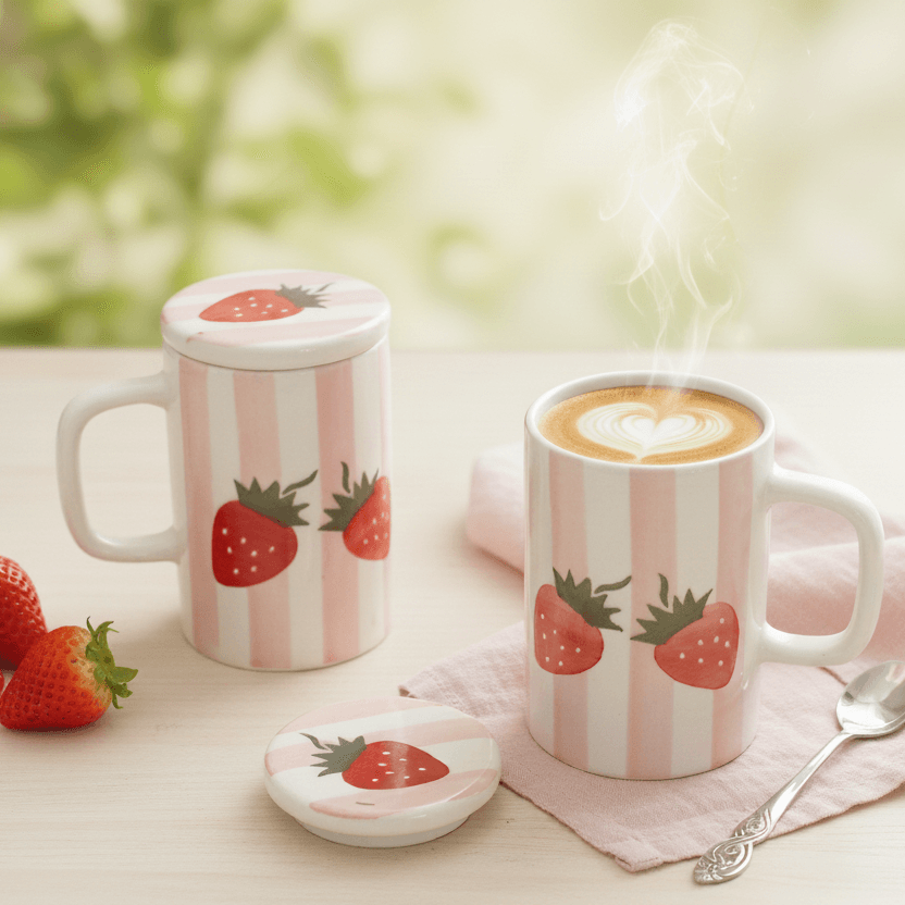 Mug with Lid-Pink Stripes