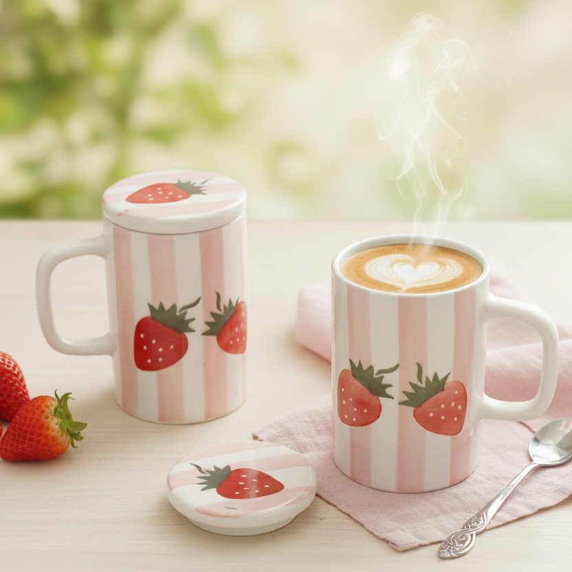 Mug with Lid-Pink Stripes