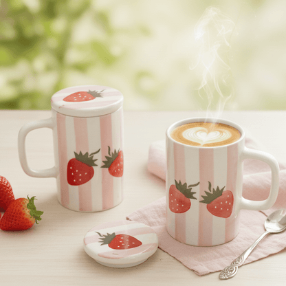 Mug with Lid-Pink Stripes