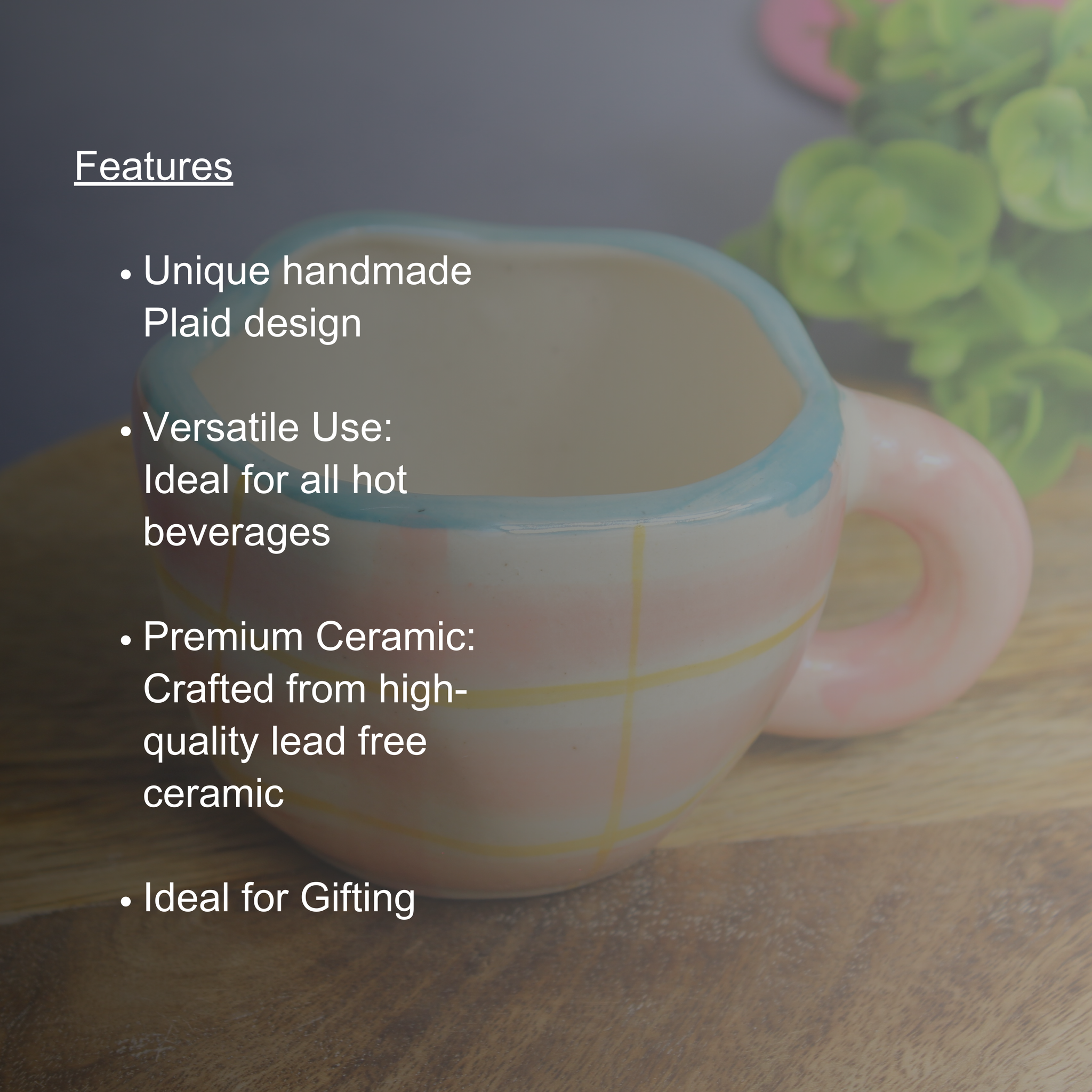 Blush Plaid Ceramic Mug , Off white & Pink