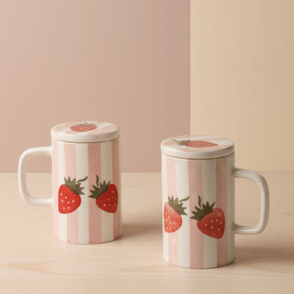 Mug with Lid-Pink Stripes