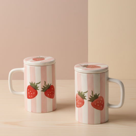 Mug with Lid-Pink Stripes