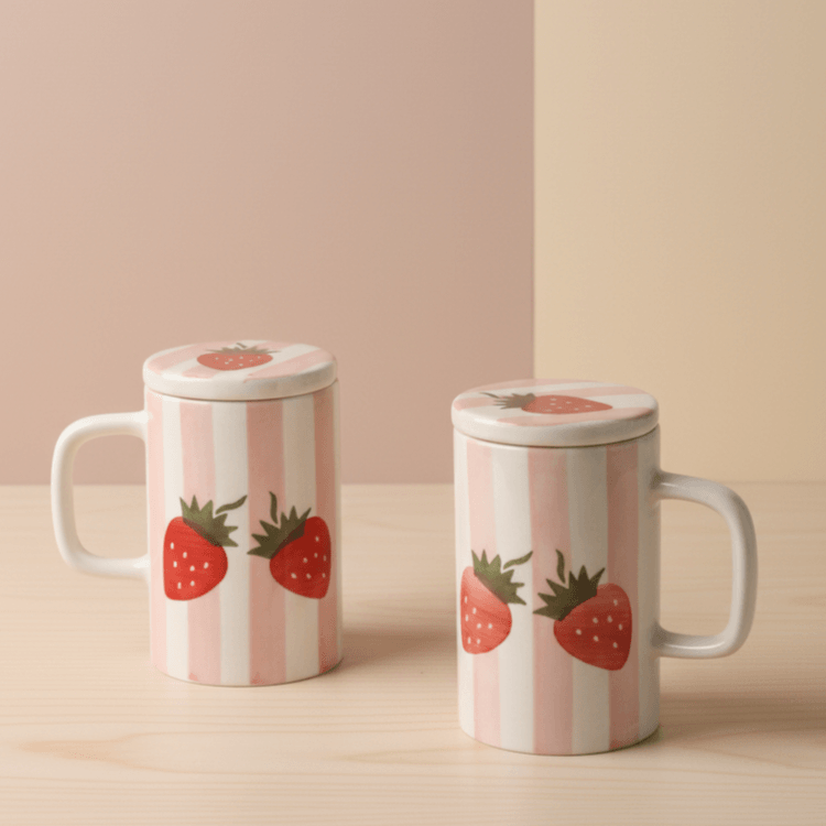 Mug with Lid-Pink Stripes